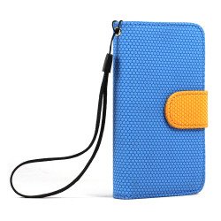 iPhone 4S / 4 Anti-Slip Flip Leather Wallet Case with Stand (Blue-Orange)